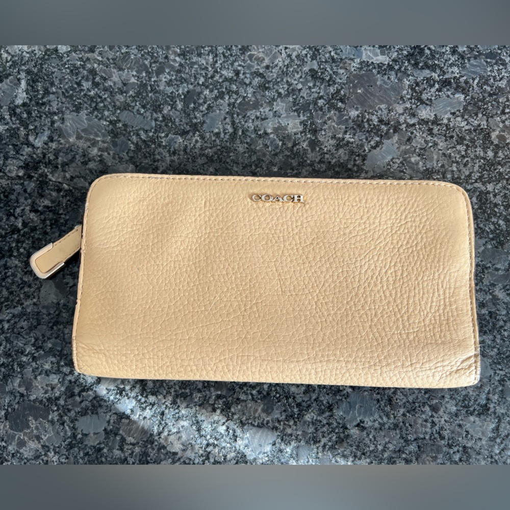 Coach Light Tan Leather Zip Wallet